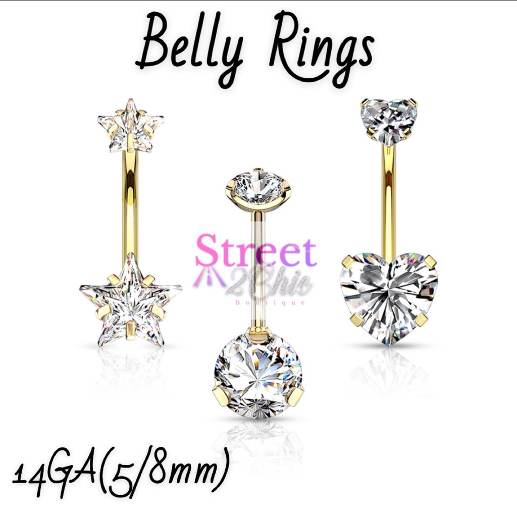 Gold And Crystal Belly Rings Set